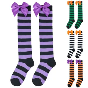 Girls Halloween Over Knee Socks Striped Bow High Tube Stockings For Kids Party Costume Boutique Festive Accessories
