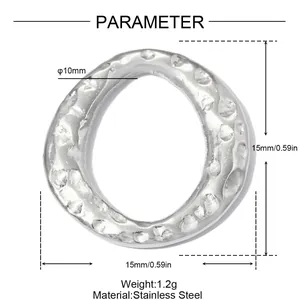 Detailed view of irregular stainless steel ring pendant with dimensions and weight info
