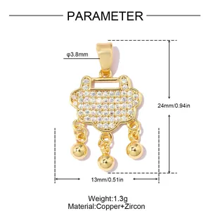 Detailed specifications of 18k gold plated Ping'an lock pendant with zircon stones