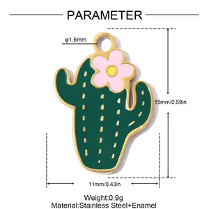 Detailed view of a cactus pendant with dimensions, material, and weight specifications.