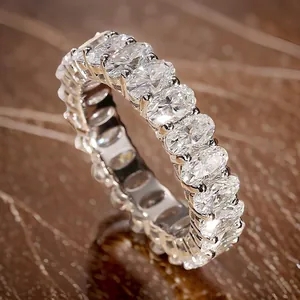 D Farbe Moissanit Eternity Ring Für Damen Luxus Kupfer Galvanisiert Pave Oval Schliff Funkelnd Verlobung Schmuck Fingerring