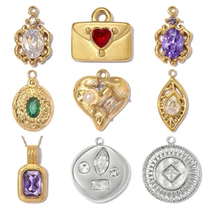 Edelstahl Zirkonia Anhänger DIY Schmuck Zubehör Herz Umschlag Blatt Rund Form Anhänger Für Damen Halsketten Herstellung