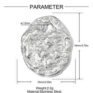 Detail view of textured stainless steel pendant with size and weight measurements