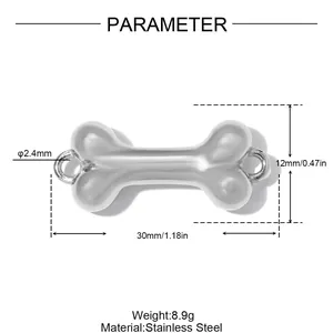 Detailed product specifications for the bone-shaped stainless steel DIY jewelry pendant