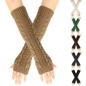 Women's Autumn Winter Warm Cable Knit Arm Warmers Long Fingerless Gloves Acrylic Knitted Extra Long Sleeves For Daily Wear
