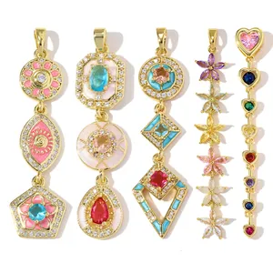 Copper Zirconia Evil Eye Heart Flower Long Tassel Pendant DIY Jewelry Making Accessories 18K Gold Plated Necklace Pendants For Women