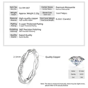 Κομψό στριφτό δαχτυλίδι moissanite από χαλκό με επιχρύσωση 14 καρατίων για γυναίκες