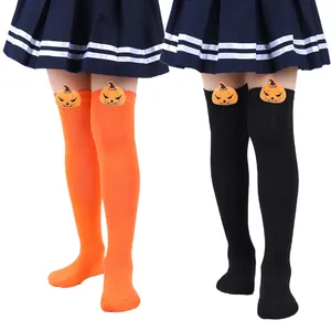 Halloween Children Over-Knee Socks With Plush 3D Pumpkin Decoration Striped Long Socks For Girls Boys Cosplay Party