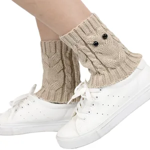 Knitted owl leg warmers in khaki for Japanese-Korean autumn and winter fashion
