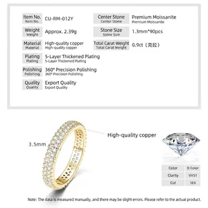 Detaillierte Spezifikationen und Materialien des Moissanit-Eternity-Rings aus 14k Gold.