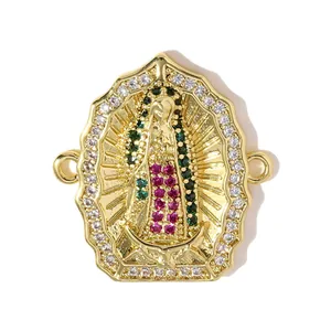 Detail of Virgin Mary pendant connector with colorful micro-pave zircons for DIY jewelry
