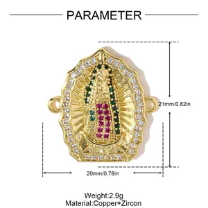 Close-up of Virgin Mary copper zircon pendant with 21mm height and weight specs