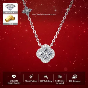 Collar de Trébol de Cobre Chapado en Oro de 14K con Moissanita Para Mujer Color D VVS1 Certificado GRA Collar con Colgante Dulce