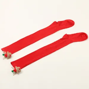 Red over-the-knee Christmas socks featuring cute 3D plush reindeer decorations.