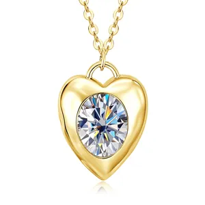 Elegant 2-carat moissanite heart pendant necklace in vintage 14k gold-plated style.