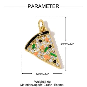 Detail view of pizza slice charm pendant with measurements and material specs