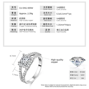 Luxuriöser Ring im Moissanit-Stil mit 5A-Zirkonia für Damen zur Hochzeit