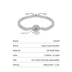 Eleganter mit 14K Gold gefüllter Moissanit-Tennisarmband mit verstellbarer Zugkette