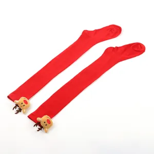 Red Christmas over-the-knee socks with cute 3D plush reindeer head decorations