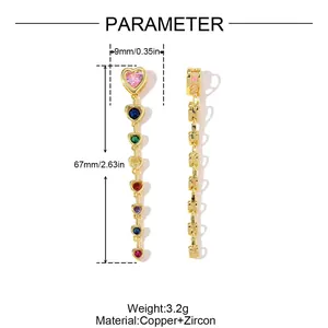 Macro view and technical specifications for copper heart tassel pendant with zircon