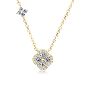Elegante collar con colgante de trébol de moissanita chapado en oro de 14k mujer