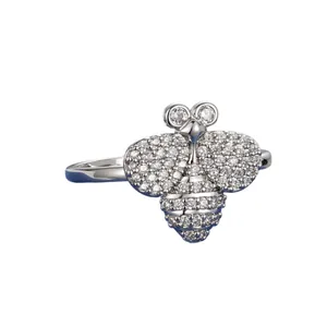 Bague abeille étincelante en argent pour femme sertie de cristaux clairs