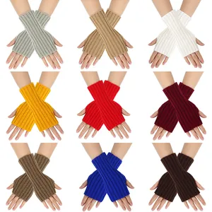 Manchettes Tricotées d'Hiver Gants Sans Doigts à Rayures Verticales Manches Chaudes en Acrylique Accessoires de Mode Homme Femme