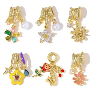 Vintage Copper Rhinestone Daisy Flower Pendant Artificial Pearl Musical Instrument Grape Charms For DIY Necklace Making Women Jewelry