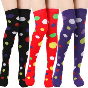 Vibrant colorful polka dot over-the-knee stockings perfect for cosplay and festival costumes