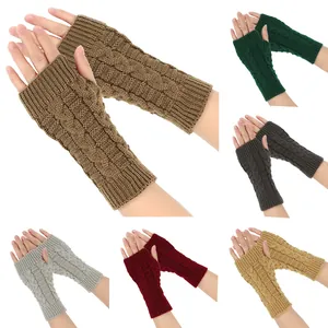 Winter Warm Cable Knit Fingerless Gloves For Women Men Acrylic Soft Half Finger Mitten Outdoor Cycling Arm Warmers Accessory