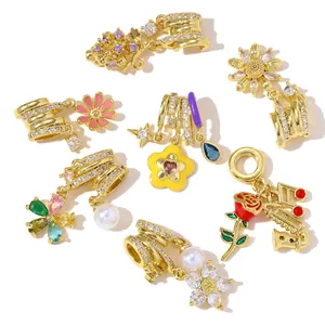 Elegant collection of colorful zircon floral and musical note charms for DIY necklaces