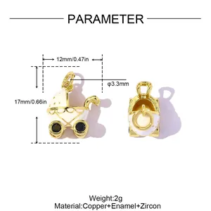 Detailed parameter view of baby stroller copper charm with dimensions and materials