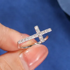 Elegant 14k gold filled cross ring featuring sparkling 1.75mm round zirconia stones for women