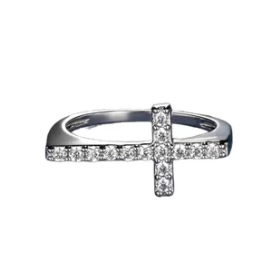 Elegant 14k gold-filled silver cross ring featuring 1.75mm round sparkling cubic zirconia