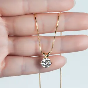 Klassische 14k Gold-Halskette mit funkelndem Sechs-Klauen D-Farbe Moissanit-Anhänger