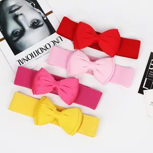 Set of colorful wide elastic belts with large chiffon bows for women's dresses
