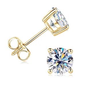 Κλασικά σκουλαρίκια moissanite 14K gold filled με τέσσερα δόντια και στρογγυλή κοπή