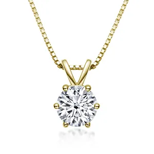 Klassische Halskette mit 6-Krappen-Moissanit-Anhänger, 14k vergoldet, elegante Damen