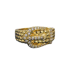 Bague boucle de ceinture dorée de luxe avec pierres de zircon 5A étincelantes
