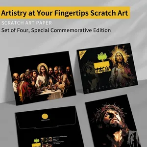Set of 4 DIY religious scratch art boards featuring Jesus and Last Supper themes for adults