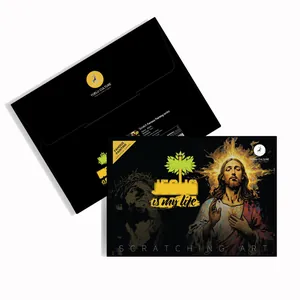 Jesus themed scratch art kit including black gift envelope and DIY painting card set