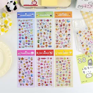 Juego de 6 hojas de pegatinas 3D de cristal con relieve y dibujos de animales lindos