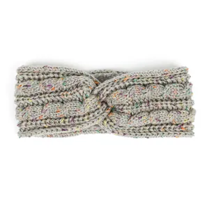 Bandeau tricoté gris chiné doublé polaire avec détail torsadé pour hiver