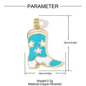 Dimensiones detalladas del colgante de bota de vaquero de esmalte para joyería DIY.
