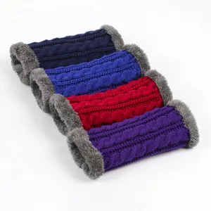 Ensemble de chauffe-bras en tricot torsadé avec doublure polaire épaisse et fausse fourrure