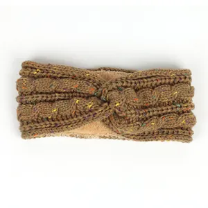 Vue rapprochée d'un bandeau en tricot chaud avec doublure polaire et détails colorés