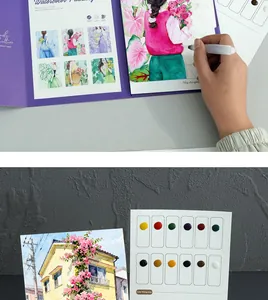 Creative watercolor coloring book set with 12-color solid paints and water brush pen