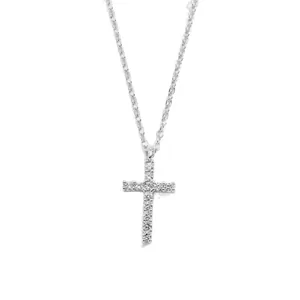 Elegant sterling silver moissanite cross pendant necklace for women with delicate chain
