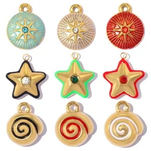 Stainless Steel Enamel Star Spiral DIY Pendant For Women Gold Plated Rhinestone Charms For Necklace Bracelet Making Jewelry Accessories