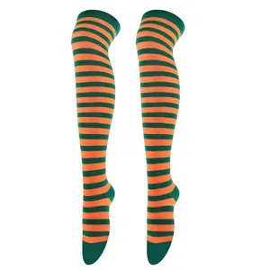 Chaussettes montantes à rayures orange et vertes pour Halloween et déguisements